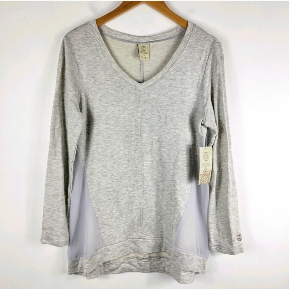 New Balance Collection Long Sleeve V Neck Sheer Side Panel pullover Sweater